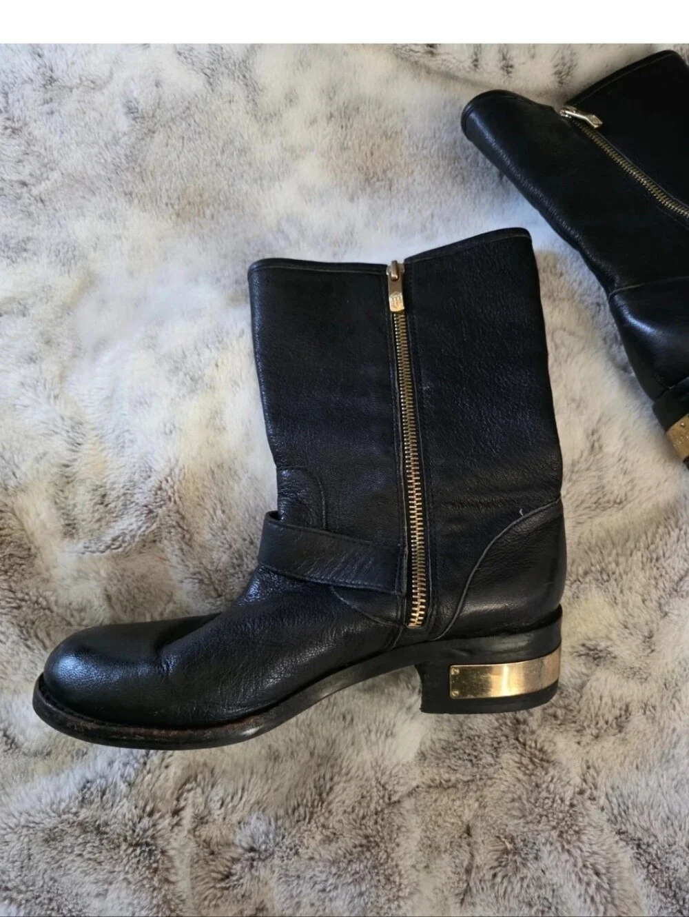 Vince Camuto  Winchell Women's Black & Gold Leather Boots US Size 7 1/2 M